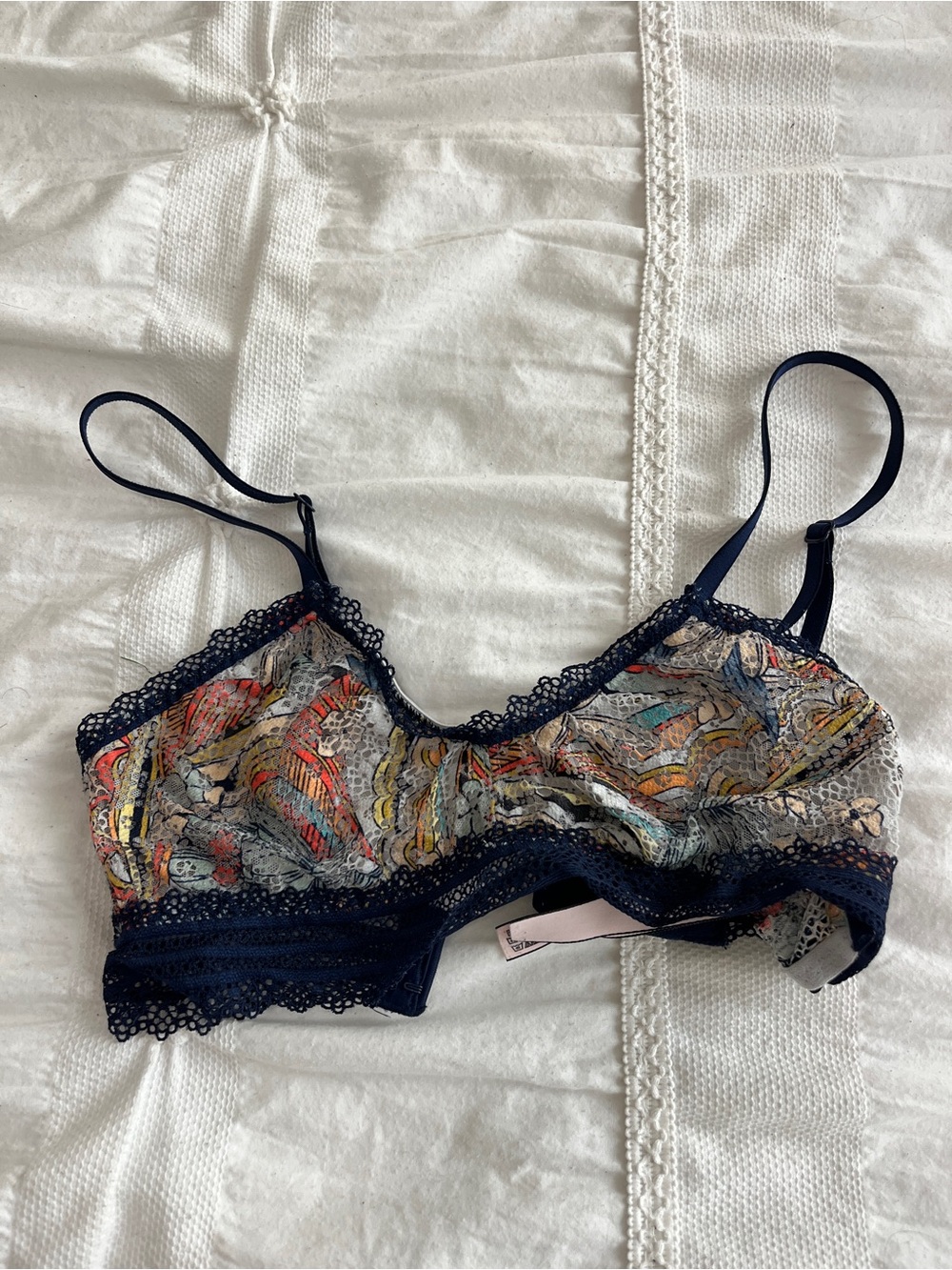 Victoria Secret Navy Lace-Trim Printed Bralette